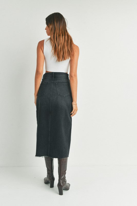 Black Denim Midi Skirt