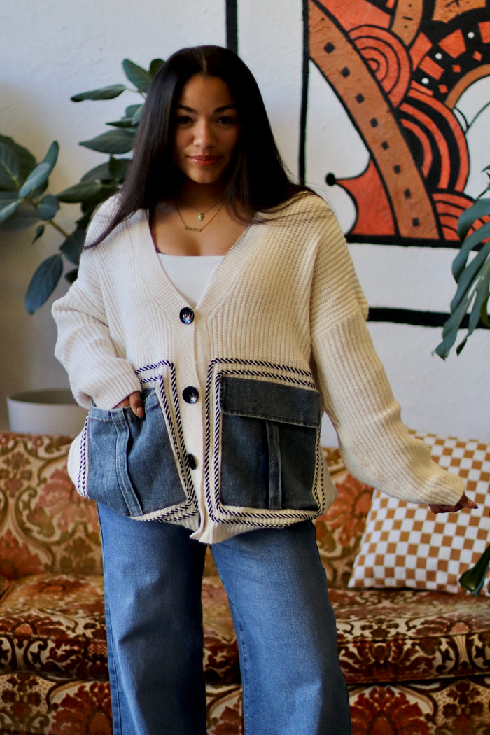 Oversized Denim Pocket Cardigan