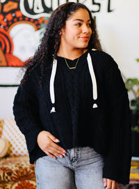 Soft Cable Knit Hooded Sweater + Black