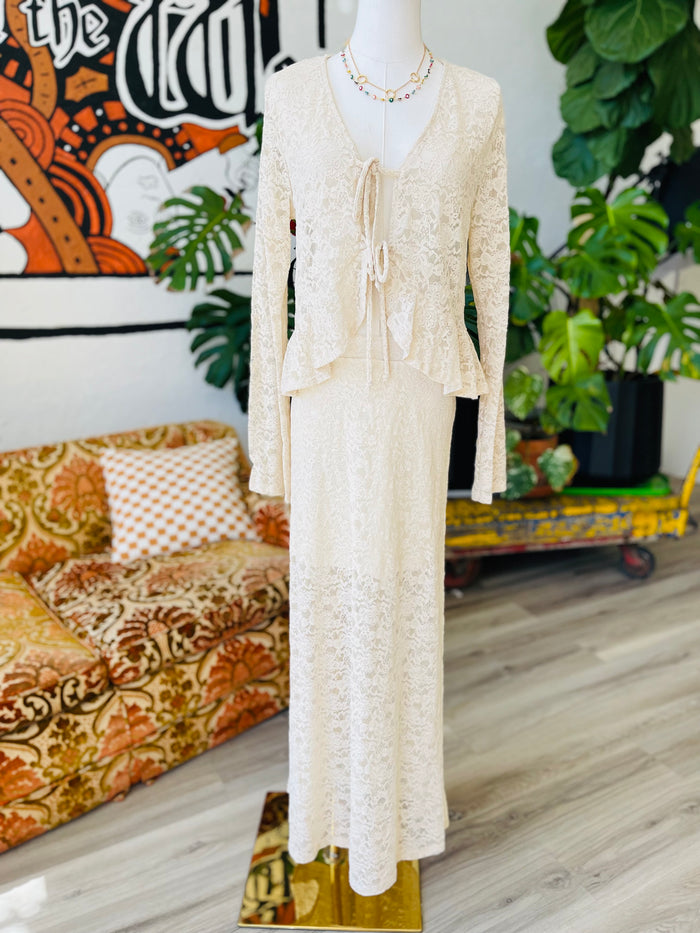 Lana Lace Maxi Skirt in Beige
