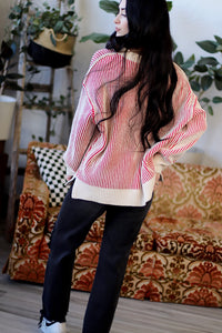 Cozy Sunday Two Tone Sweater in Ruby