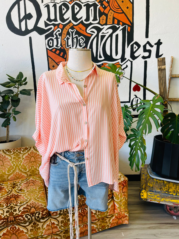 Striped Button Down in Coral