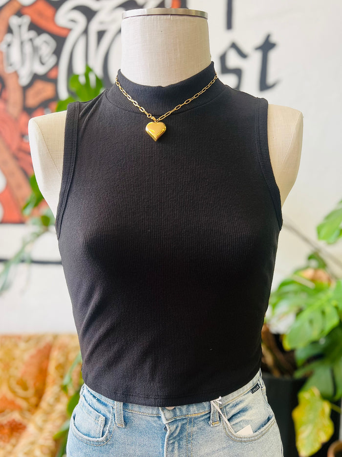 Soft Mock Neck Tank + Black