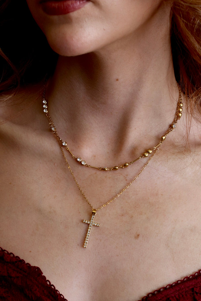 Gold Cross Two Tier Necklace
