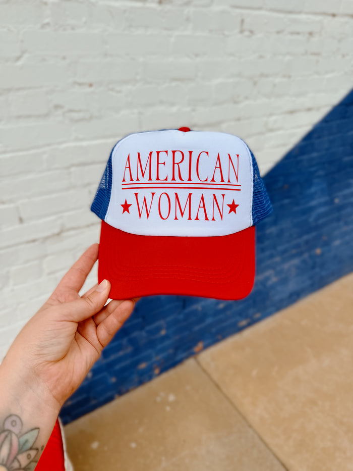 580 Trucker Hat + American Woman RWB