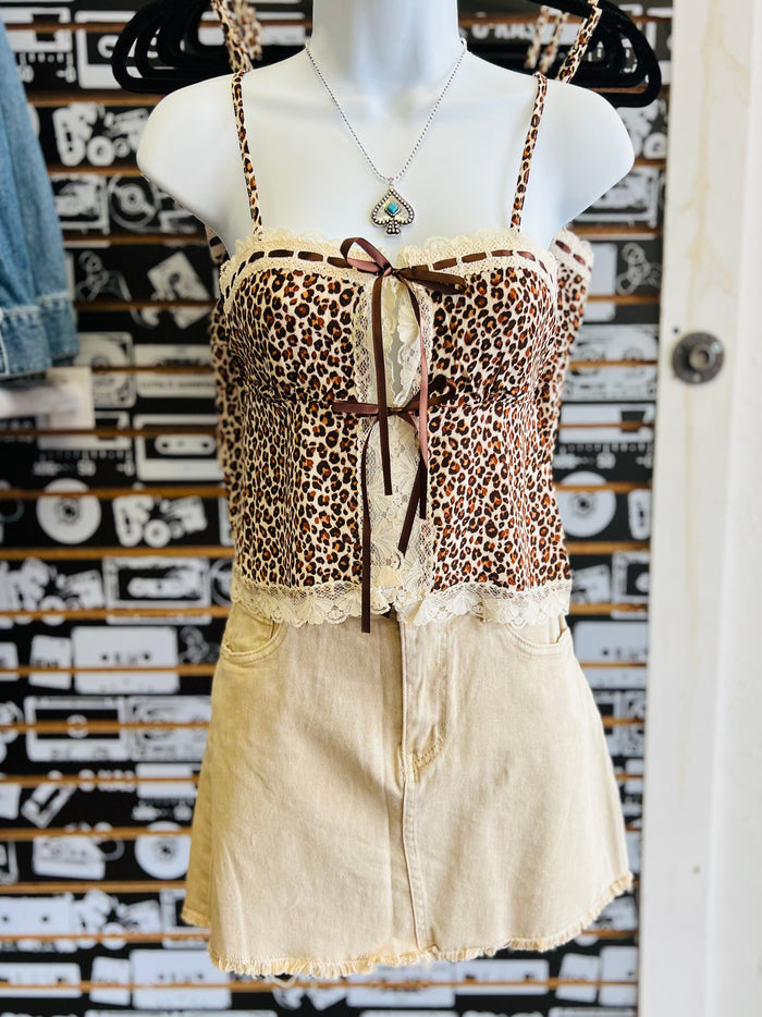 Leopard Lace Tie Top