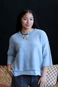 Quarter Sleeve Knit Sweater Dusty Blue