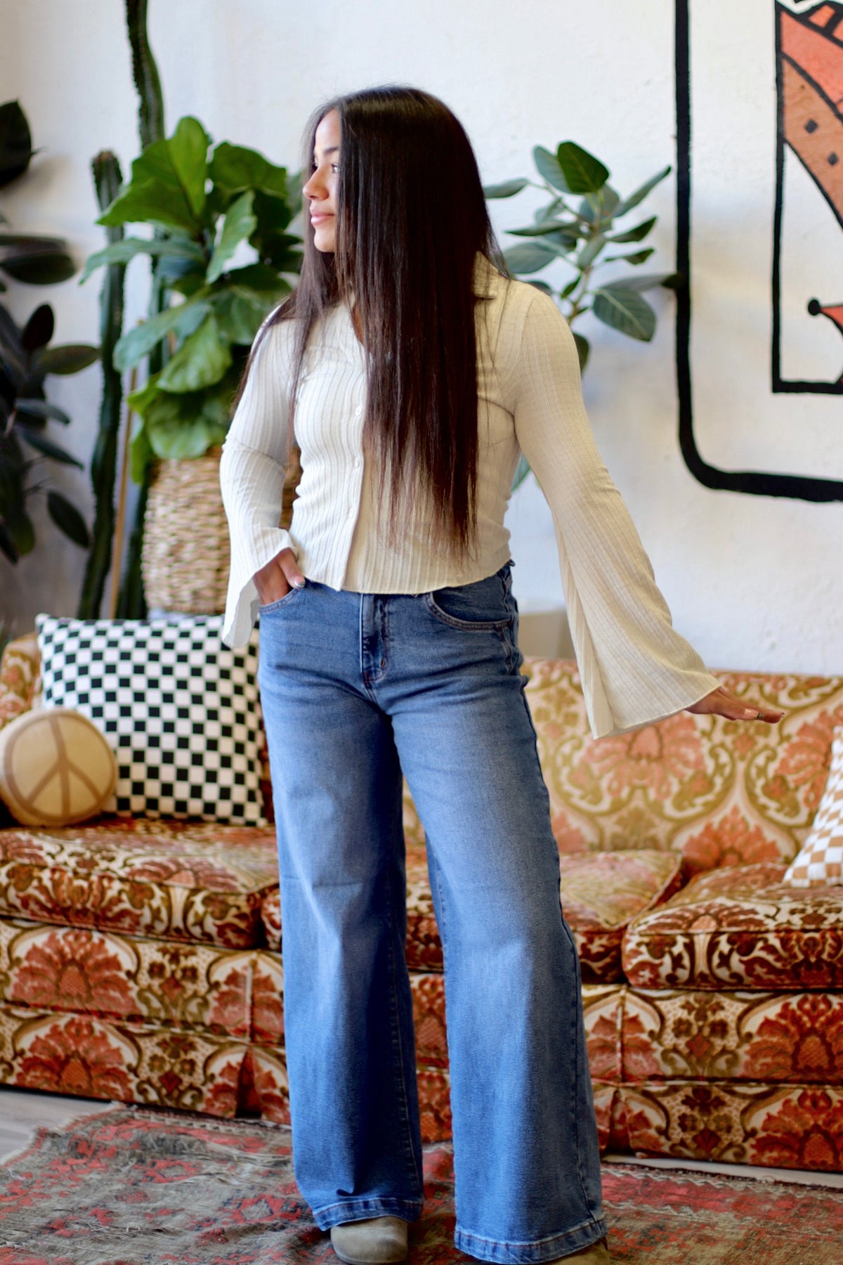 Knit Button Down Top + Cream