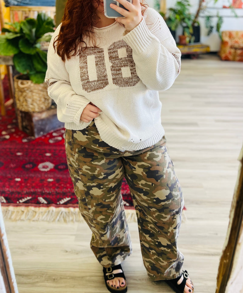 Eliza Camo Barrel Jeans