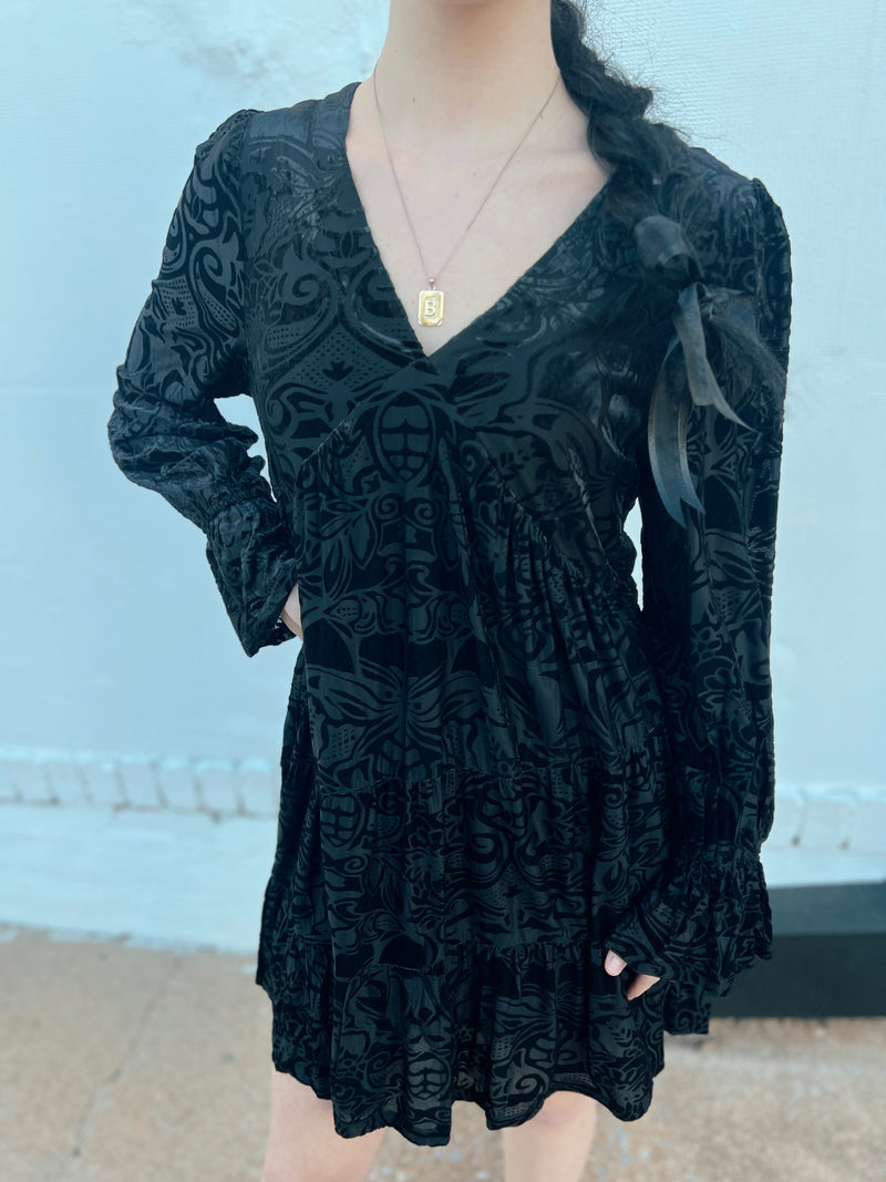 Enchanted Velvet Burnout Dress + Black