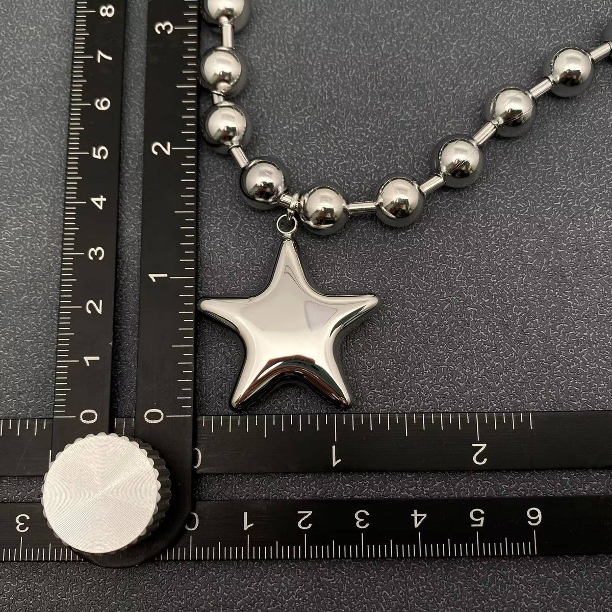 Stainless Steel Big Star Charm Beaded Necklace
