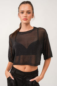 Vixen Black Sheer Cropped Knit Top