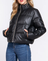 Black Quilted Puffer Jacket - 580 Threads