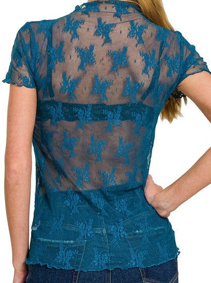 Short Sleeve Lace Layer Top + Teal