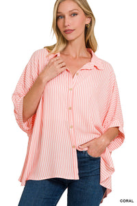 Striped Button Down in Coral