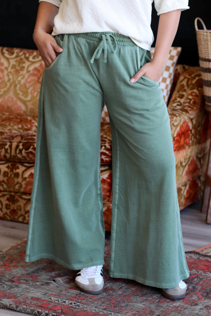 Mineral Wash Wide Leg Pants + LT Olive