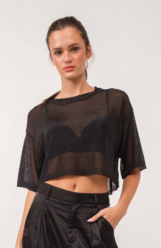 Vixen Black Sheer Cropped Knit Top