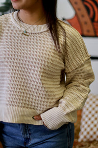 Taupe Two Tone Textured Knit Casual Sweater Top