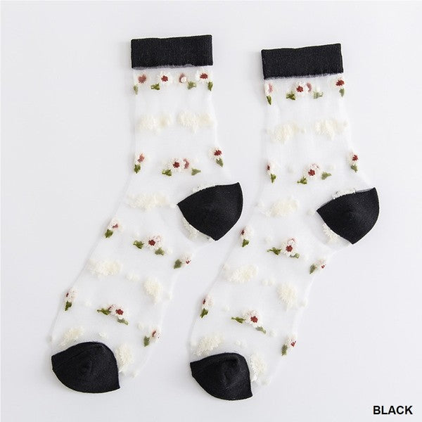 Daisy Sheer Socks + Black