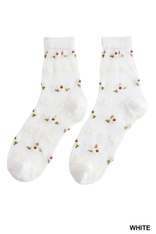 Daisy Sheer Socks + White