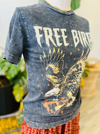 Mineral Wash Free Bird Graphic Tee + Black