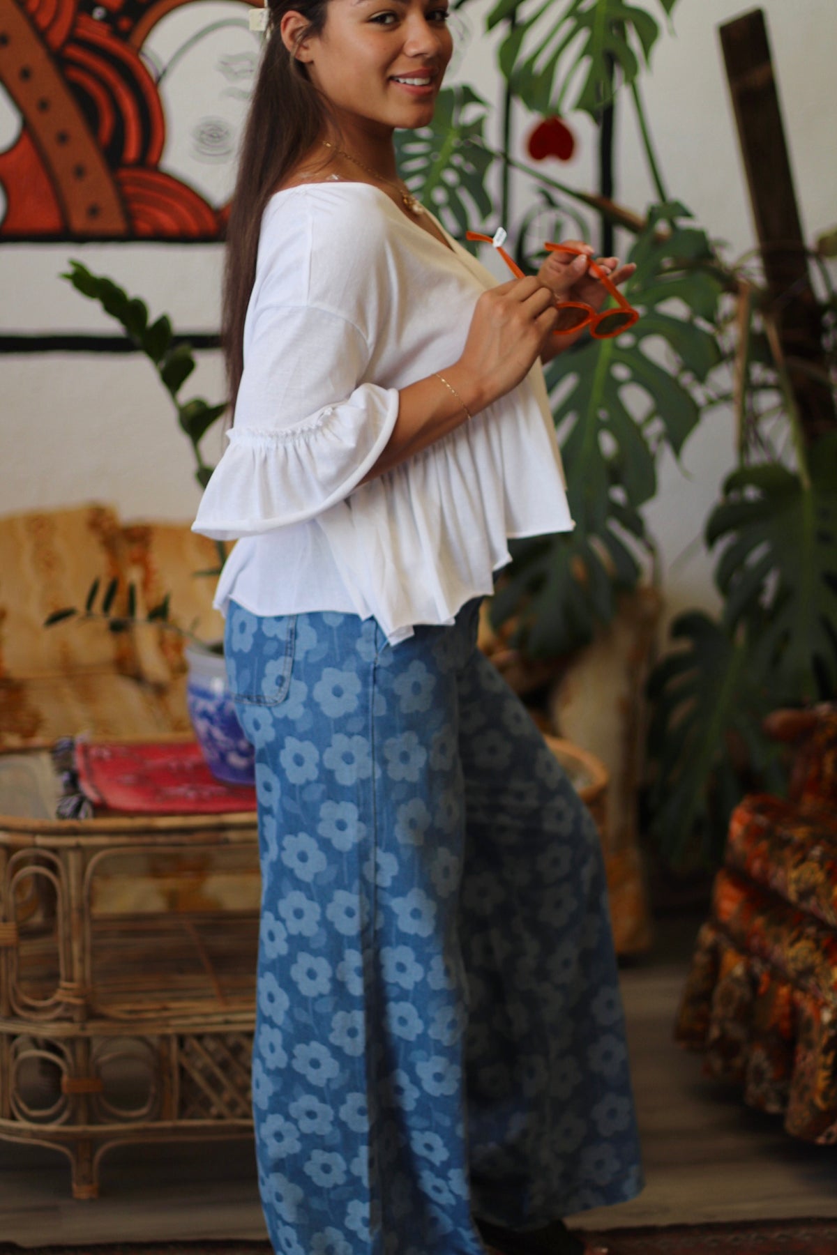 Suki Floral Wide-Leg Jeans