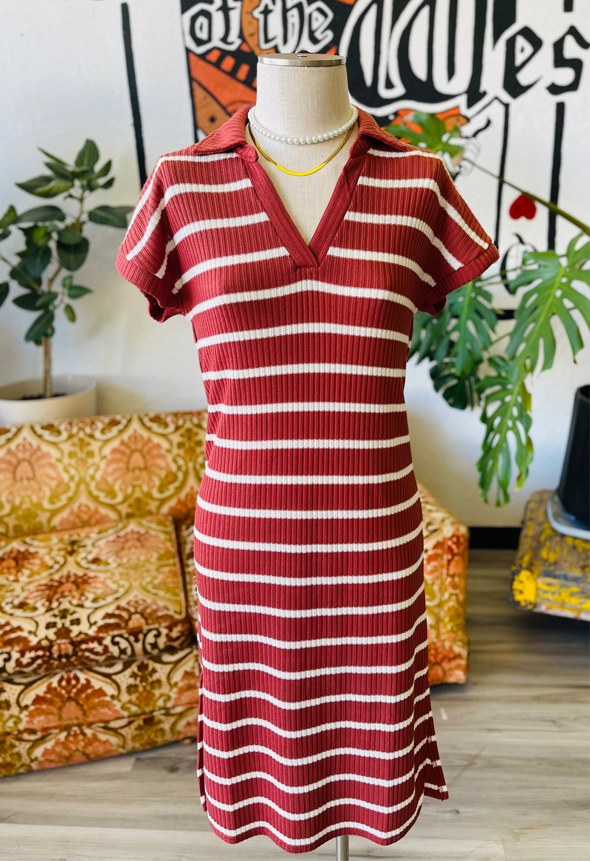 Easy Going Striped Knit Dress in Rust