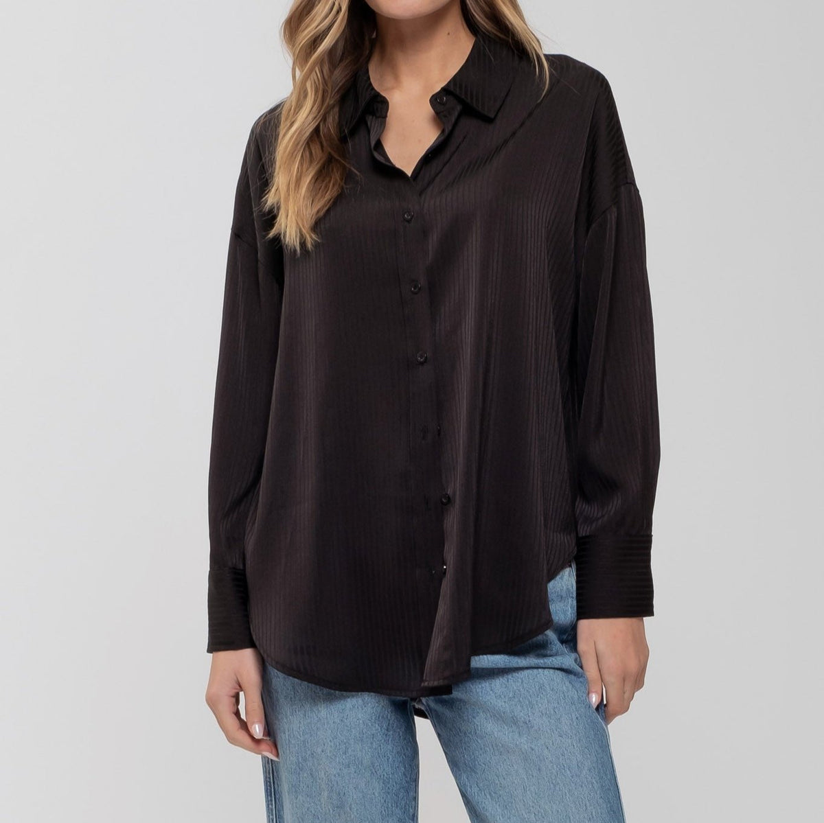 Parker Shadow Stripe Button Down + Black