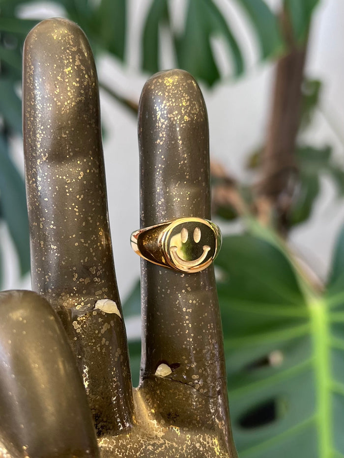 Medium 18K Gold Plated Stainless Steel Smiley Face Ring