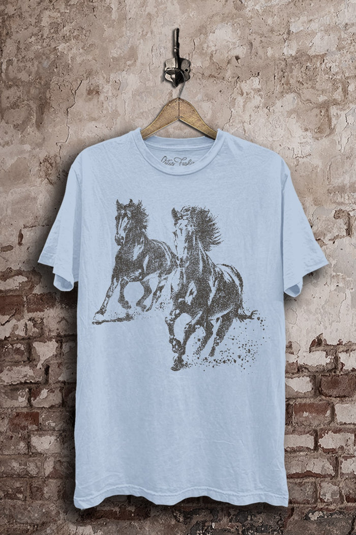 Mineral Wash Horses Tee + Blue