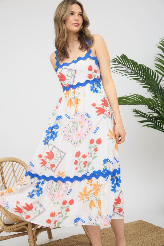 Bella Blue Trim Midi Dress
