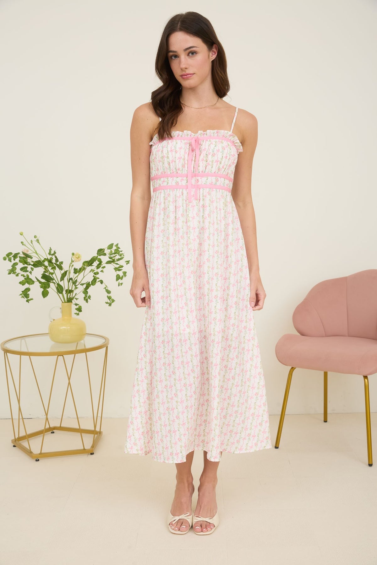 Mildred Pink Floral Midi Dress