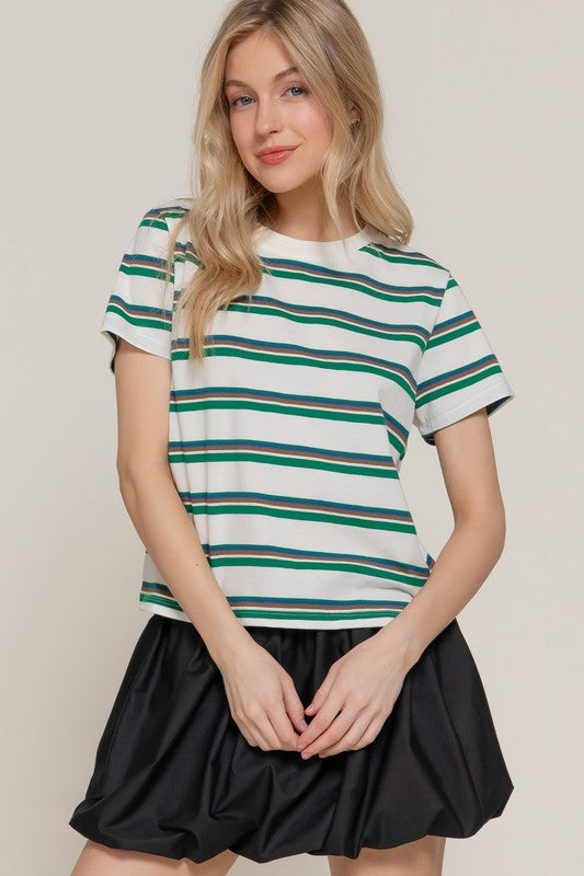 Basic Ivory Striped Cotton Tee