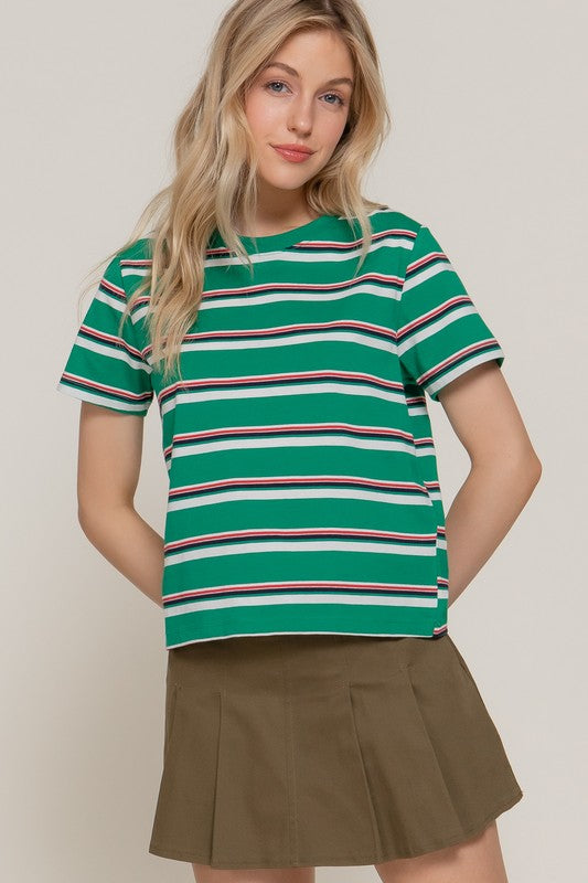 Basic Green Striped Cotton Tee