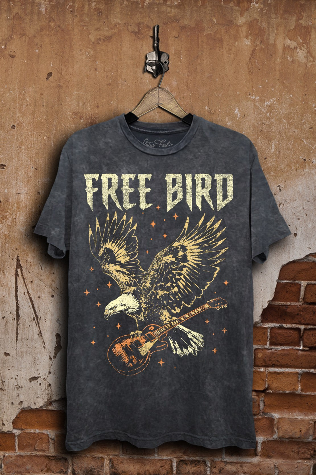 Mineral Wash Free Bird Graphic Tee + Black