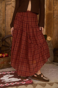 Apple Cider Plaid Midi Skirt