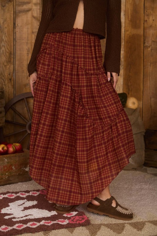 Apple Cider Plaid Midi Skirt