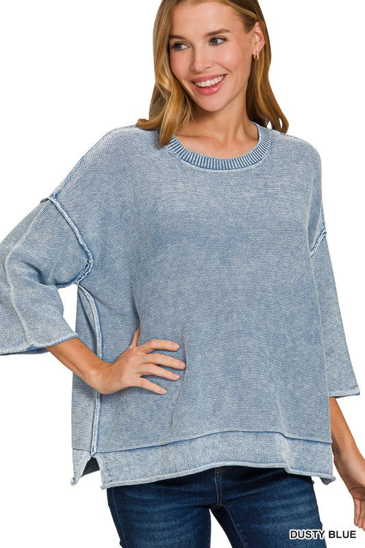 Quarter Sleeve Knit Sweater Dusty Blue