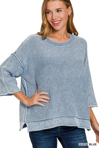 Quarter Sleeve Knit Sweater Dusty Blue