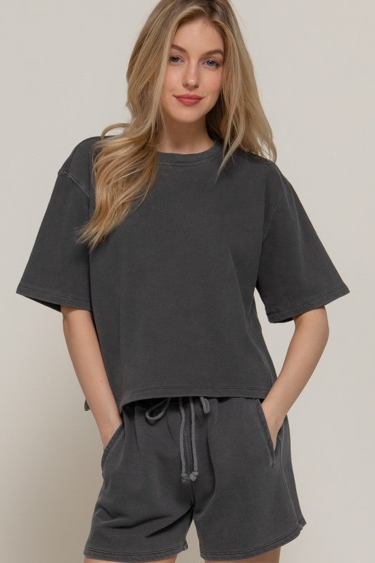 Dolman Sleeve Terry Top + Grey