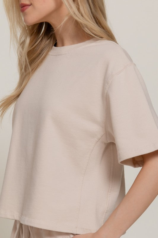 Dolman Sleeve Terry Top + Beige