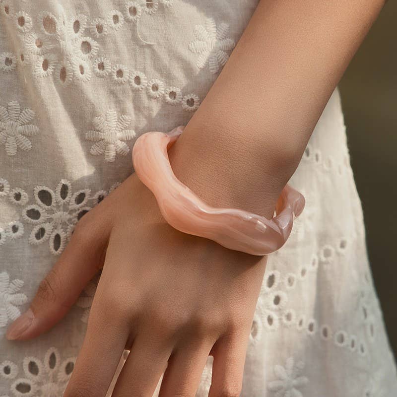 Pink Acrylic Wavy Bamboo Design Cuff Bracelet
