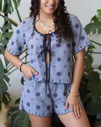 Darcy Floral Embroidery Woven Top & Shorts Set