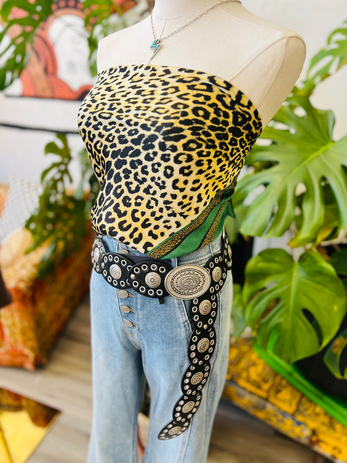 Green Leopard Silky Scarf/Top