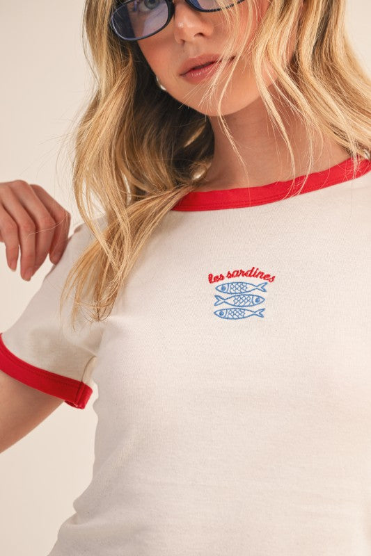 Les Sardines Cropped Ringer Tee