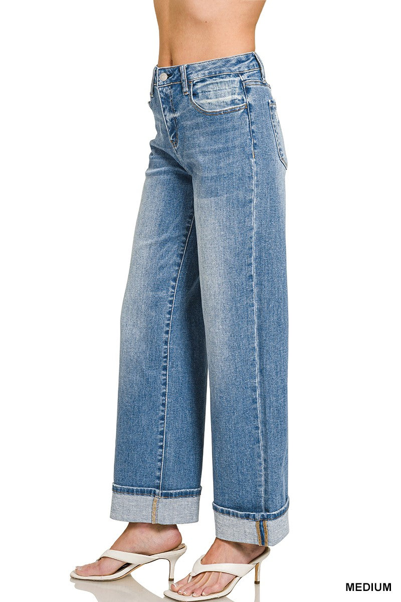 Morgan Wide Leg Cuffed Jeans