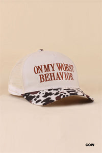 On My Worst Behavior Ball Cap + Cow Print