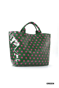 Polka Dot Tote Bag in Green & Pink