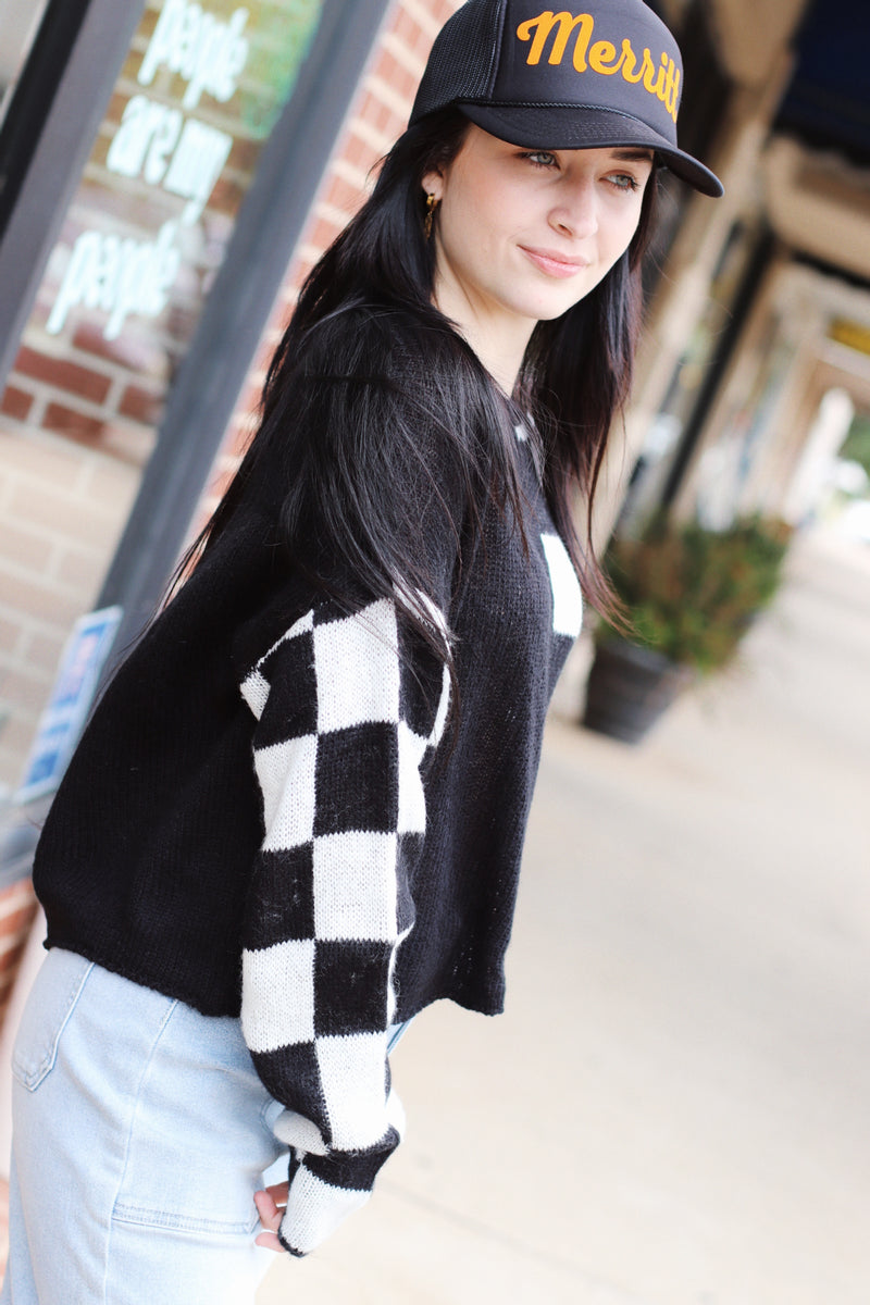 Charlee Checkered Sweater + Black