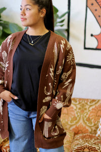 Oversized Western Knit Sweater Cardigan Brown